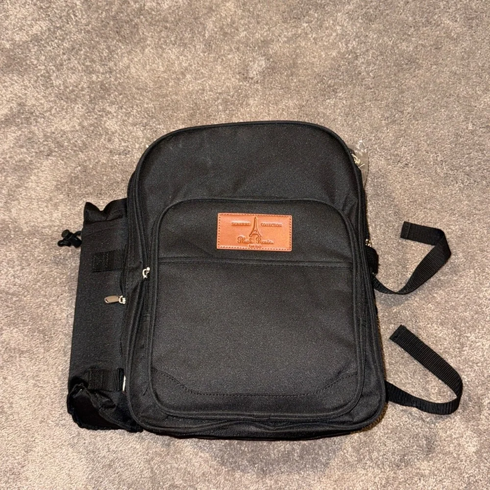 Plush Picnic Black Backpack Set 2 Person Blanket Plates Utensils New